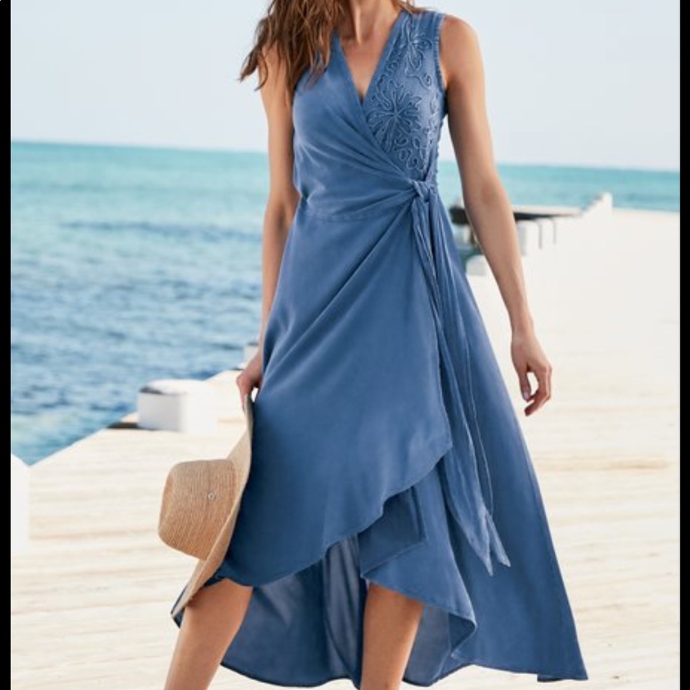 Soft surroundings, blue wrap dress.  Size small